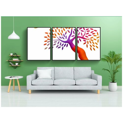 фото Набор модулных постеров для интерьера "абстрактный силуэт дерева, дерево с тенью, дерево" 60x90 см. в тубусе, без рамки lotsprints