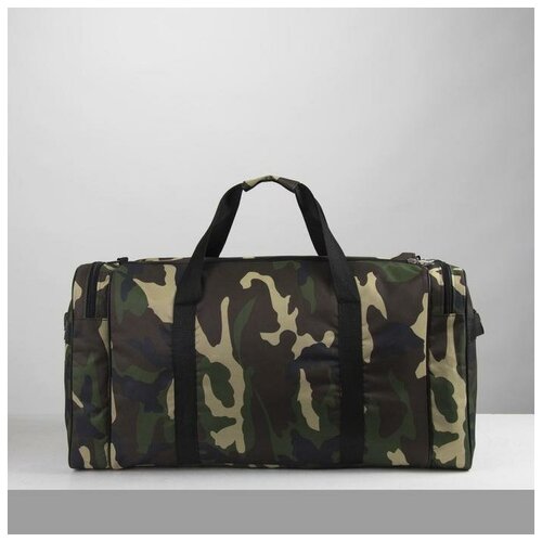 фото Сумка дорожная на молнии, с увеличением, 3 наружных кармана, длинный ремень, цвет камуфляж/коричневый зфтс