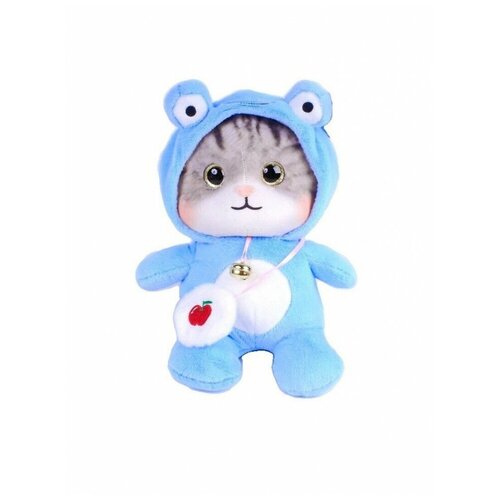 Плюшевая мягкая игрушка, Котенок в капюшоне с колокольчиком (голубой)