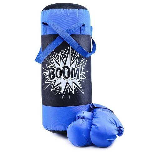 фото Набор для бокса: груша 50см х ø20см (оксфорд) с перчатками. цвет черный-василек, принт " boom!" belon