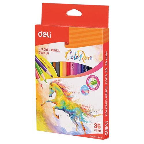 Карандаши цветные 36 цветов Deli ColoRun (L=175мм, 3гр)