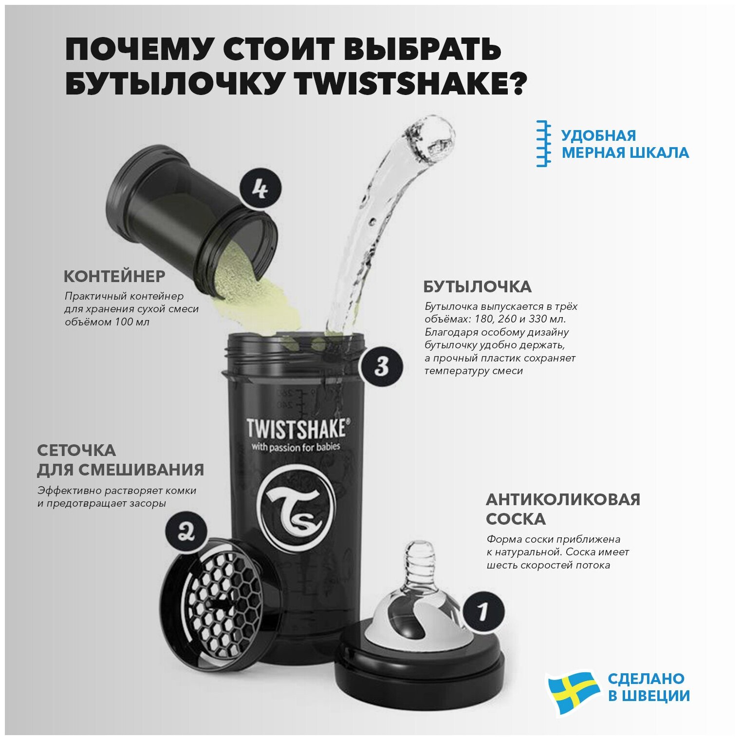 Бутылочка Twistshake для кормления антиколиковая пластик с рождения, 260 мл, цвет: серый - фото №12