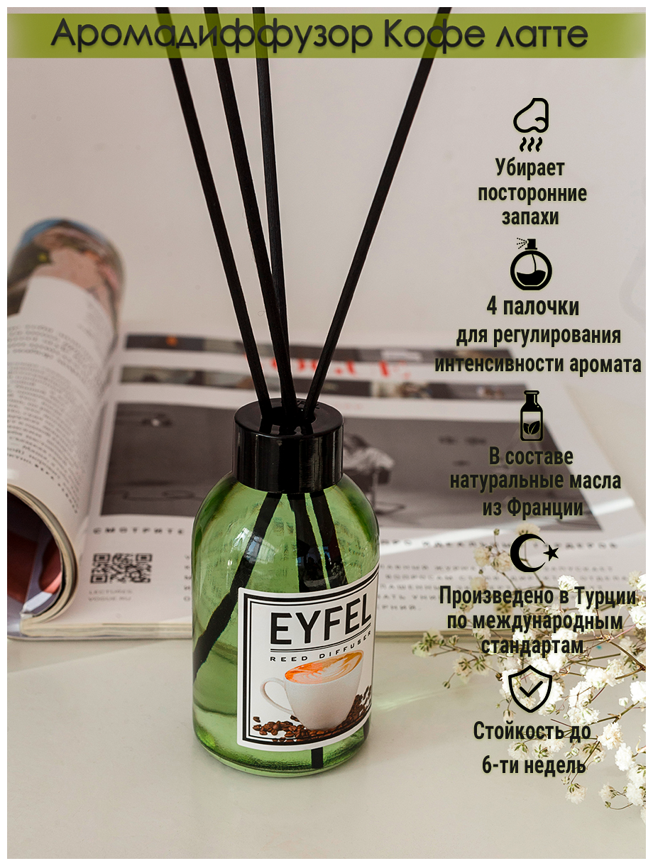 Eyfel Диффузор ароматический/Аромадиффузор Eyfel Кофе латте (Coffee Latte)110 мл — фото 1