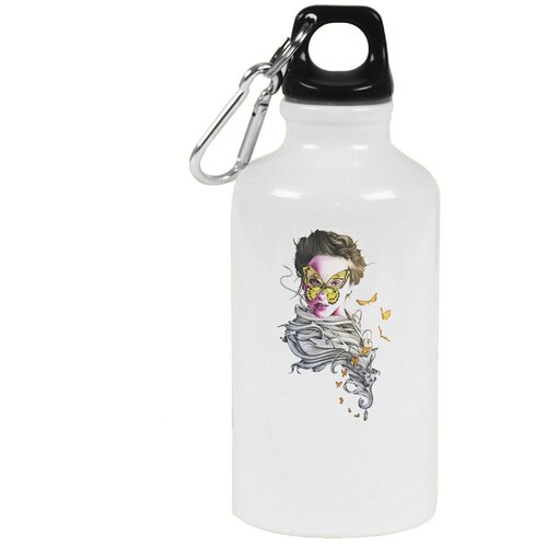 Бутылка с карабином CoolPodarok Девушка бабочка на лице арт