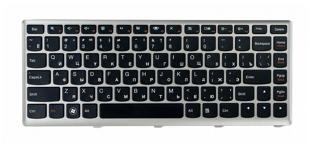 Клавиатура для ноутбука Lenovo IdeaPad U310 черная серебристая рамка model T3D1-Rus 870₽