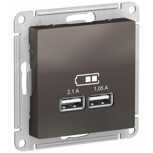 Розетка двойная Schneider Electric AtlasDesign USB тип A+A, 5В 1x2100/2x1050 мА. Мокко