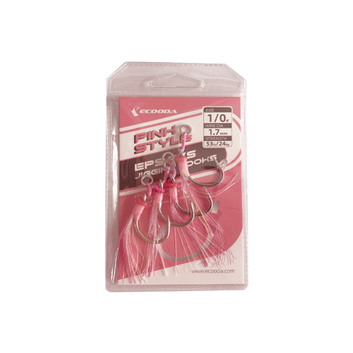 Ecooda, Крючок Pink Style Jigging Hooks (Single Hook), 24кг, 53lb, 4шт. 20pcs best jigging hooks assist hook barbed jig hooks thread feather pesca high carbon steel jigs hook big fish tuna hooks