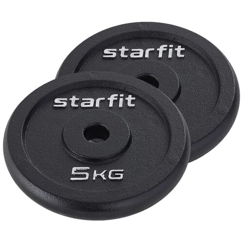 Диск чугунный STARFIT BB-204 5 кг, d=26 мм, черный, 2 шт