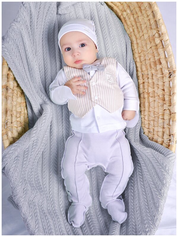 Комплект одежды LEO для мальчиков, шапка и ползунки и кофта, нарядный стиль, трикотажный