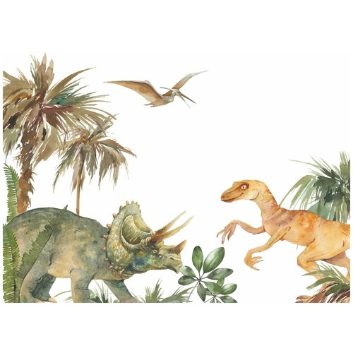 Фотообои Уютная стена Динозавры акварелью 370х270 см Виниловые Бесшовные (единым полотном)