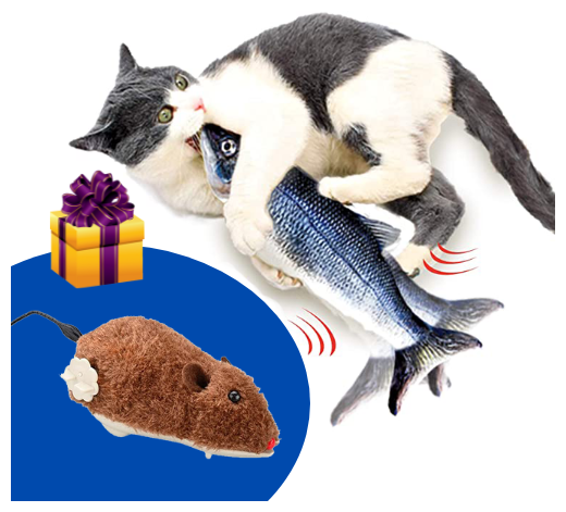 Интерактивная рыбка рыба для кошек собак с виляющим подвижным хвостом дразнилка кусалка для животных + заводная мышь мышка - фотография № 2
