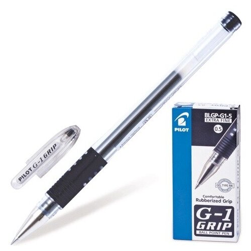 Ручка гелевая с грипом PILOT "G-1 Grip", черная, корпус прозрачный, узел 0,5 мм, линия письма 0,3 мм, BLGP-G1-5