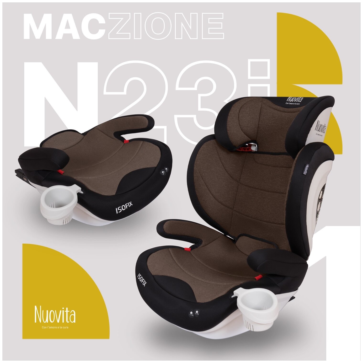 Автокресло трансформер Nuovita Maczione N23i-1, группа 2/3 (Caffe/Кофейный)