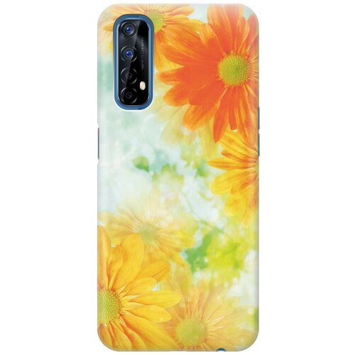 фото Ультратонкий силиконовый чехол-накладка для realme 7 с принтом "оранжевые цветы" gosso