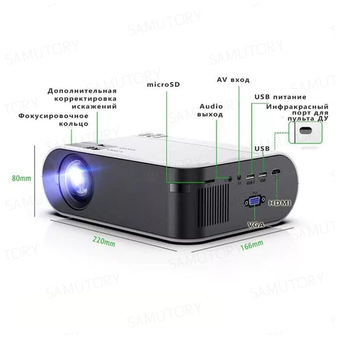 ThundeaL TD60 Мини-проектор HD 1280 x 720P LED Wi-Fi подключается к смартфону проектор с поддержкой 3D для дома кино и игр