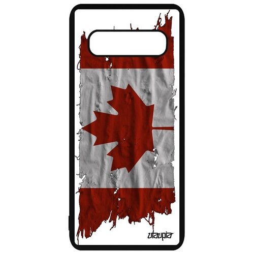 фото Противоударный чехол на смартфон // galaxy s10 // "флаг канады на ткани" дизайн государственный, utaupia, белый
