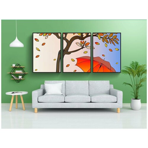 фото Набор модулных постеров для интерьера "осеннее дерево, сапоги, зонтик" 60x90 см. в тубусе, без рамки lotsprints