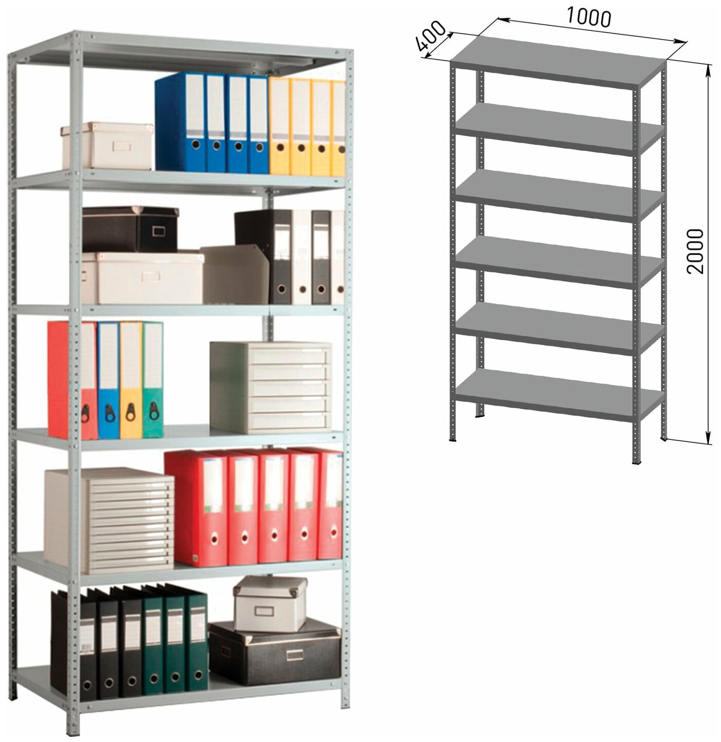 Стеллаж металлический практик MS 2000x1000x400 мм 6 полок шт.