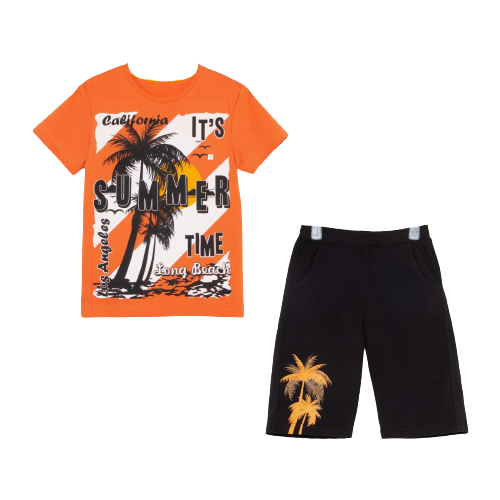 Комплект для мальчика (футболка/шорты), цвет оранжевый/черный, рост 116