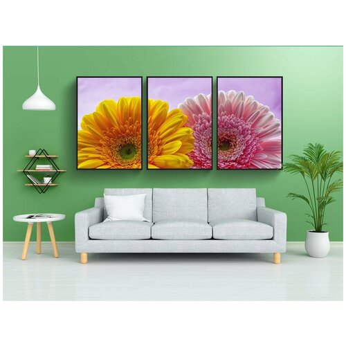 фото Набор модулных постеров для интерьера "цветок, гербера, завод" 60x90 см. в тубусе, без рамки lotsprints