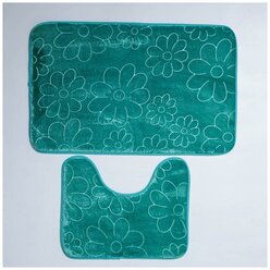 Набор ковриков для ванны и туалета 2 шт 39х50, 50х80 см "Поле" цвет зеленый 4280845