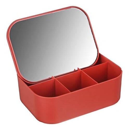 Зеркало-органайзер для косметики прямоугольное, красное