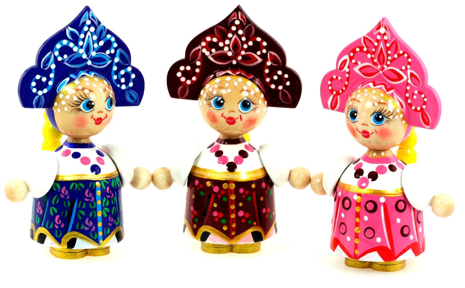 Кукла авторская деревянная Дарья набор 3 шт / русские сувениры из дерева / Azhna