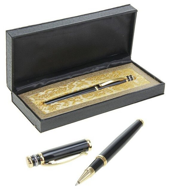 Ручка капиллярная подарочная в кожзам футляре «Профи» чёрная с золотом