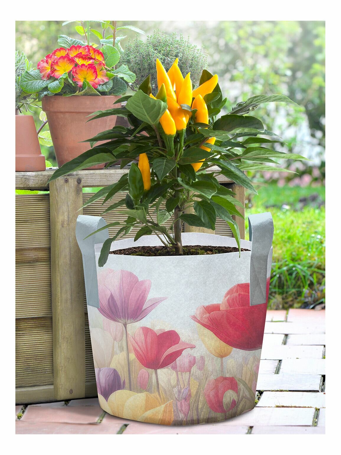 Текстильный мешок горшок для рассады и цветов, из войлока гроубэг "Поле цветов" 19 л , серия 8 марта