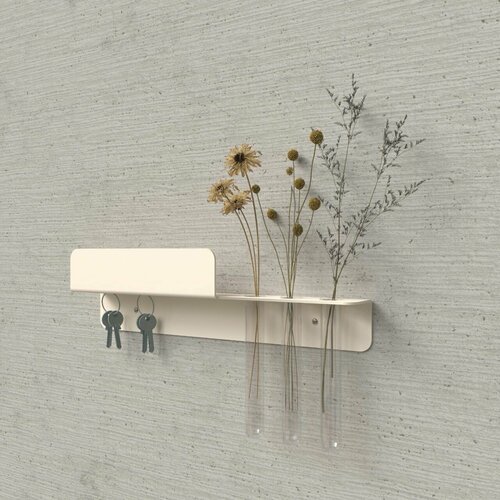 Ключница бежевая металлическая с полочкой и колбами, слоновая кость/бежевый, 30х4.5х9 см, Мастерская уюта Зонт