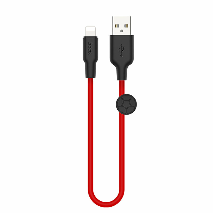 Кабель для айфон USB HOCO X21 Plus Silicone USB - Lightning, 2.4А, 25 см, красный+черный