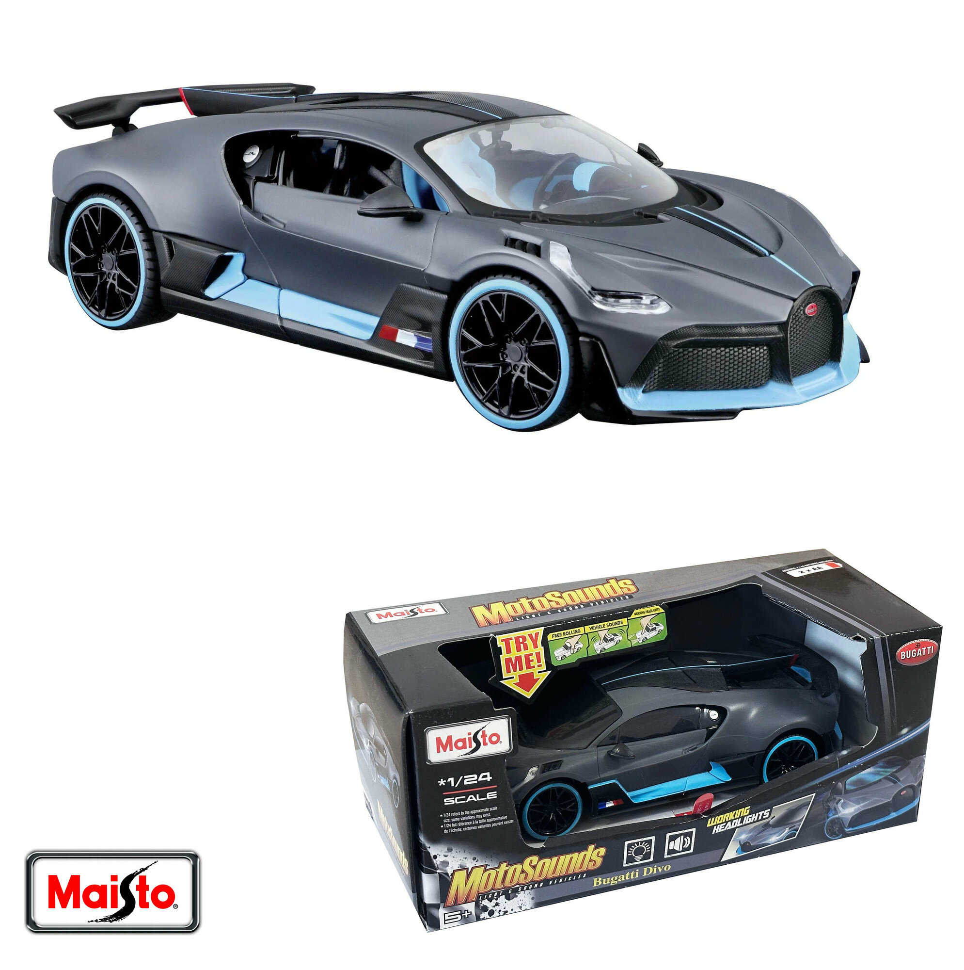 Машинка коллекционная Bugatti Divo 1:24 Maisto (свет, звук) / Моделька машина Бугатти Диво