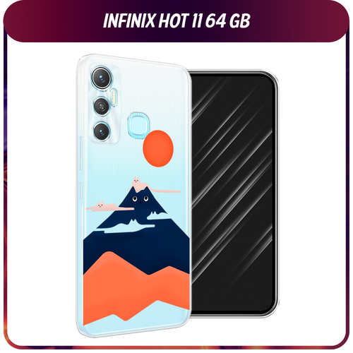 Силиконовый чехол на Infinix HOT 11 Helio G70 64 GB / Инфиникс Хот 11 Helio G70 64 GB Кот-гора, прозрачный силиконовый чехол корги язык на infinix hot 11 helio g70 64 gb инфиникс хот 11 helio g70 64 gb