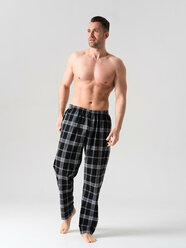 Брюки мужские домашние, NL TEXTILE GROUP, штаны пижамные, черная клетка, на резинке, размер 50