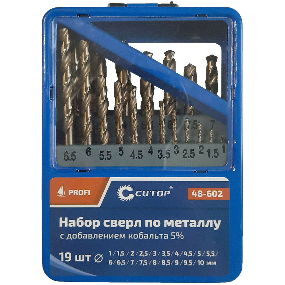 Набор сверл по металлу спиральных Cutop Profi (48-602) 1-10 мм кобальтовое (19 шт.)