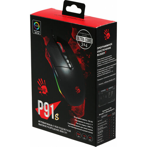 мышь a4tech a4 bloody p91s оптическая usb розовый Мышь A4Tech Bloody P91s черный, оптическая (8000dpi), USB (8 кнопок)