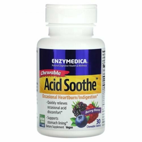 Enzymedica, Acid Soothe, Для снижения кислотности, 30 Таблеток (Ягодный Вкус)