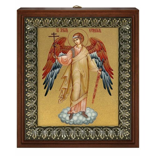 Икона Ангел Хранитель 1 на золотом фоне в рамке со стеклом (размер изображения: 13х16 см; размер рамки: 18х20,7 см).