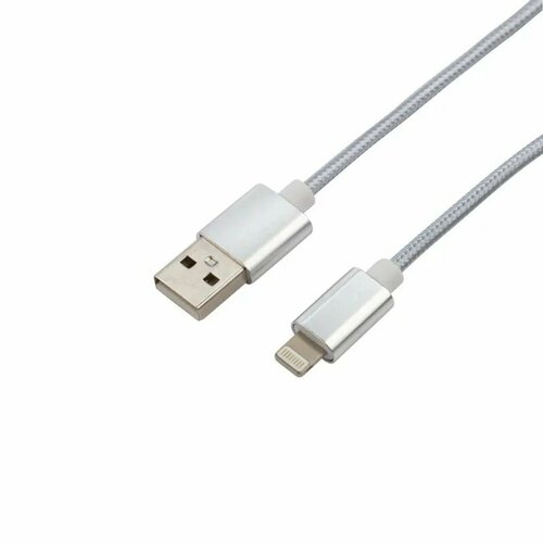 Кабель для iphone USB 1 метр 3 А, тканевая оплетка, кабель для зарядки и передачи данных, серебристо-белый