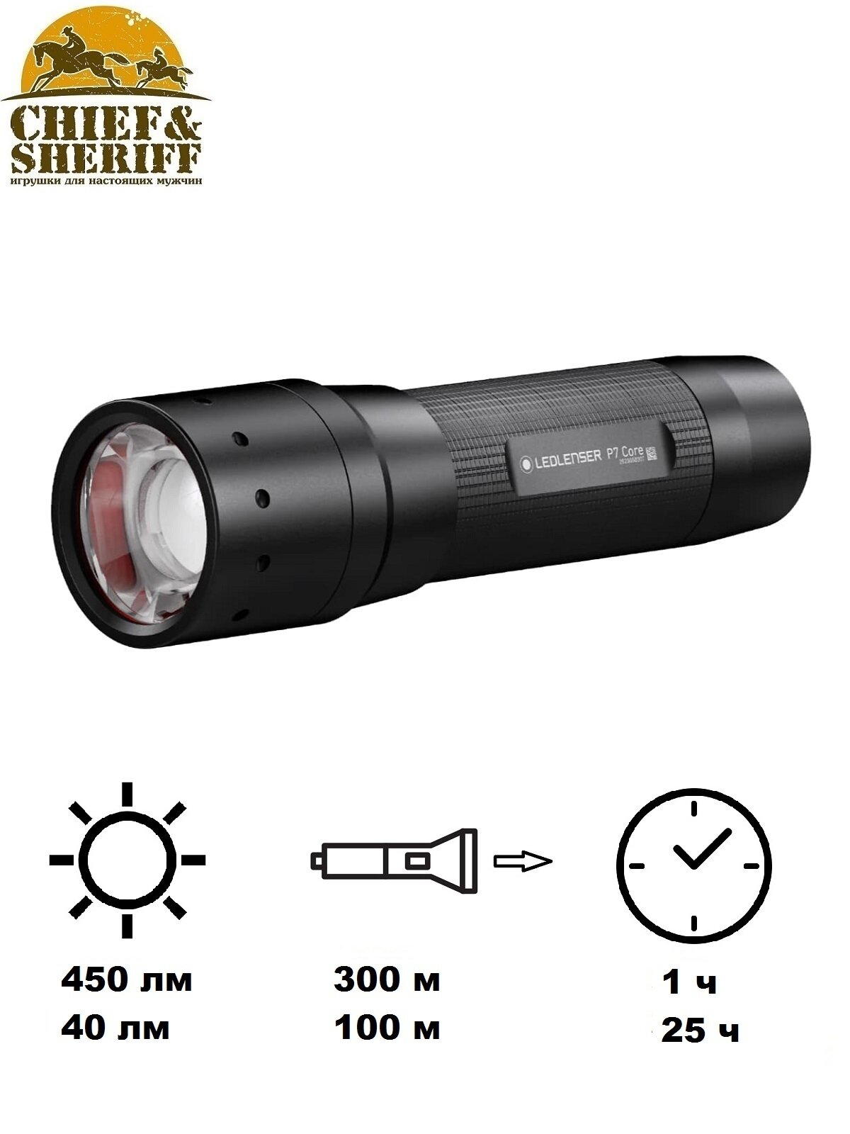 Фонарь ручной Led Lenser P7 Core, 450 лм, черный, 502180