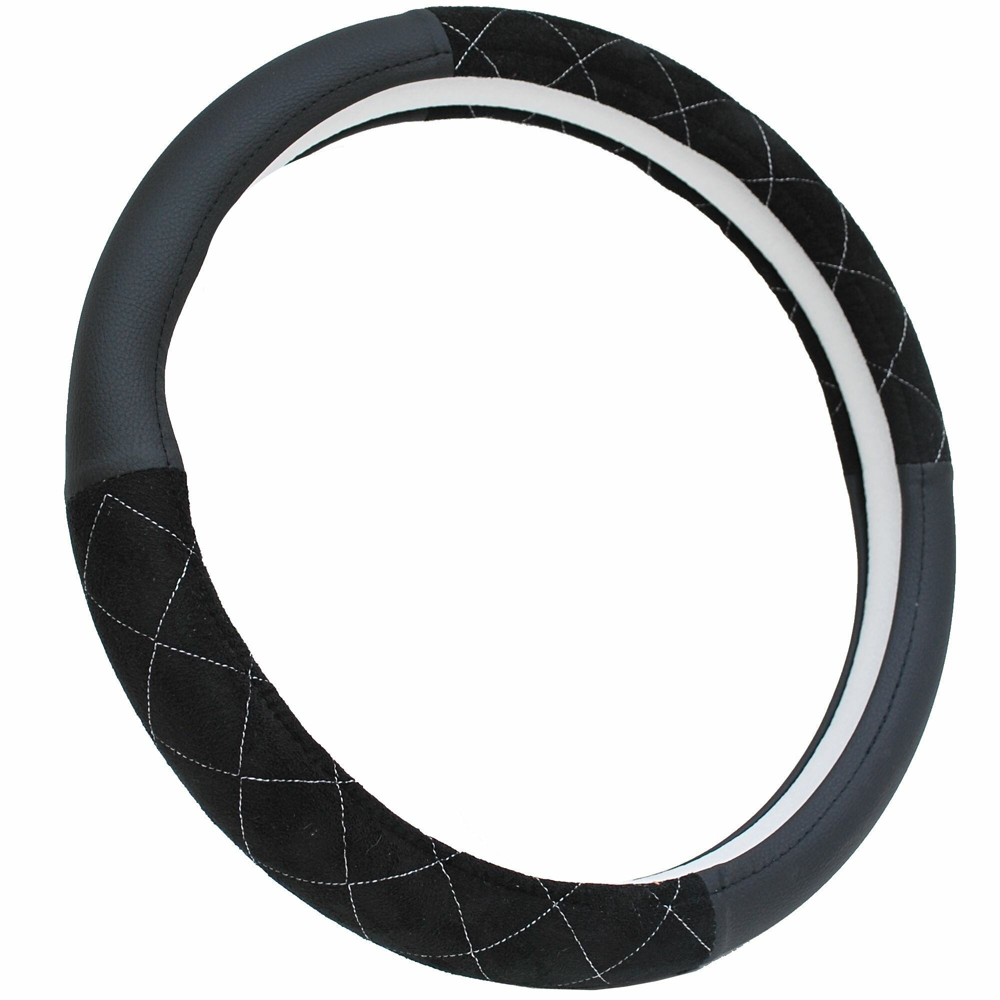 Оплетка на руль 37-39 см комбинация черная / алькантара белый ромб