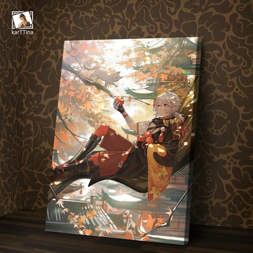 Картина Genshin Impact "Кадзуха" 50х70 см, на деревянном подрамнике