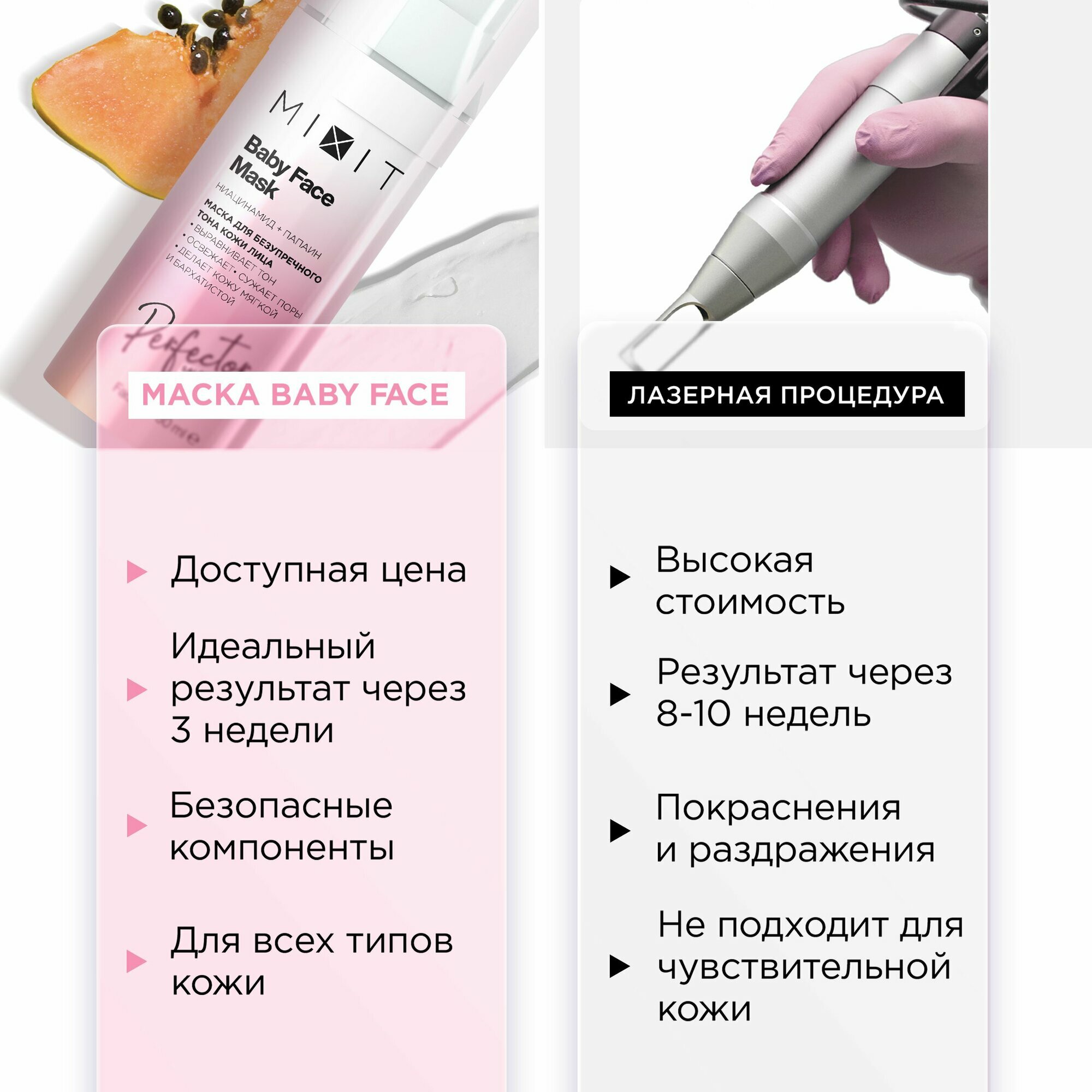 MIXIT Маска кремовая для выравнивания тона лица очищающая увлажняющая с ниацинамидом и каолином Baby Face Mask, 50 мл — фото 1