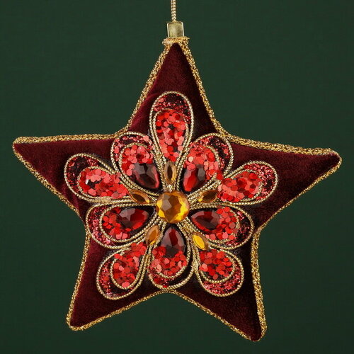 Изображение товара Винтажное елочное украшение Звезда над Аррасом 13 см, бургунди, подвеска, Winter Deco, 2007528