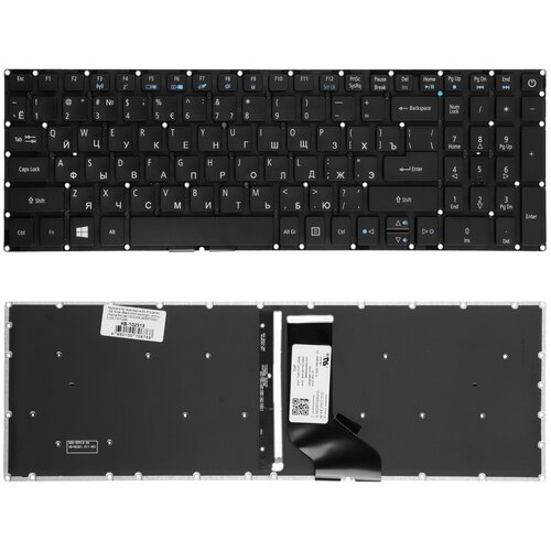 Клавиатура для ноутбука Acer Aspire E5-522, E5-573, E5-722 (p/n: NK. I1513.006, AEZRT700010, NK. I1517.00K) клавиатура для ноутбука acer v3 574g e5 573 series плоский enter черная без рамки pn nk i1513 006 aezrt700010 nk i1517 00k