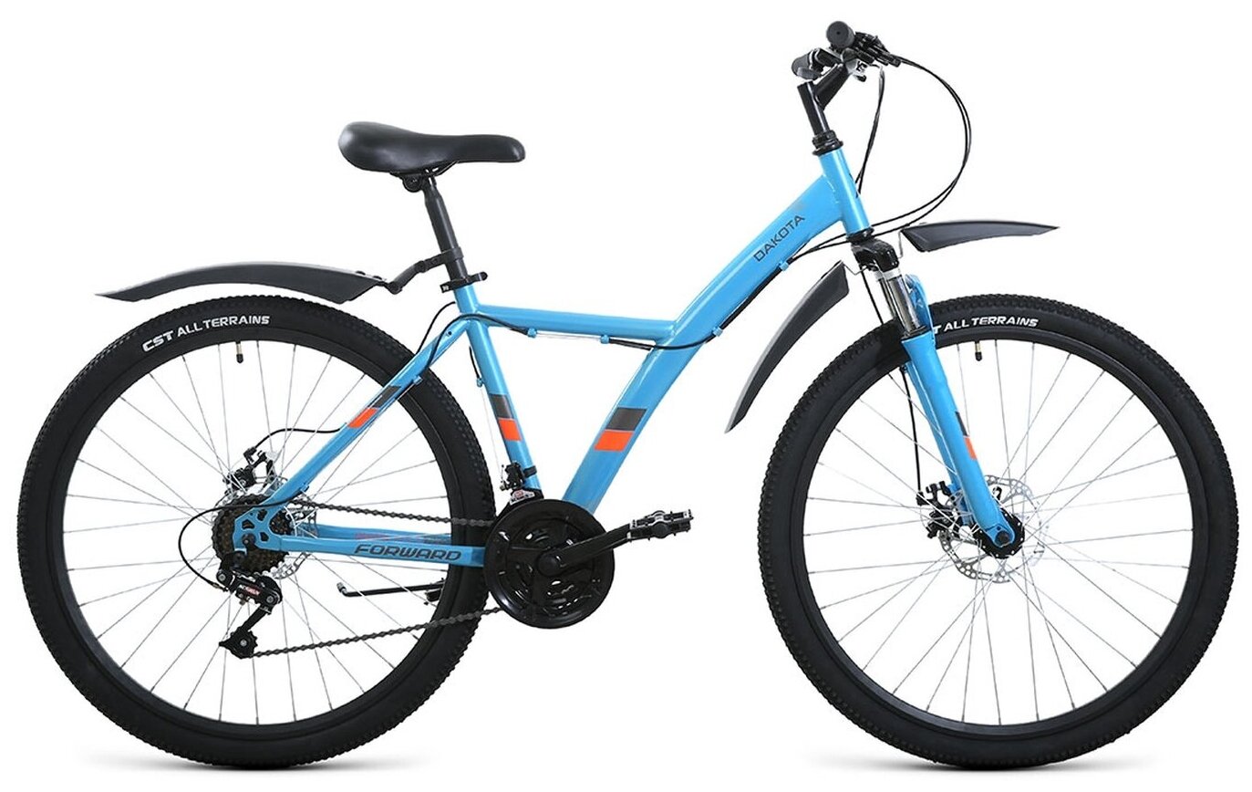 Велосипед FORWARD DAKOTA 27,5 2.0 D (27,5" 18 ск. рост. 16.5") 2022, бирюзовый/ярко-оранжевый, RBK22