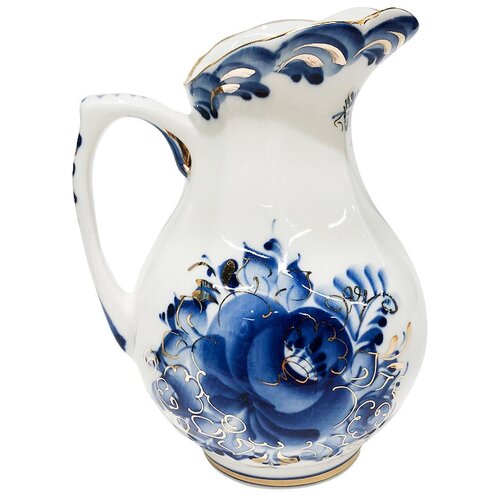 Кувшин Водолей литра золото объем 780 мл. Гжель ручная роспись