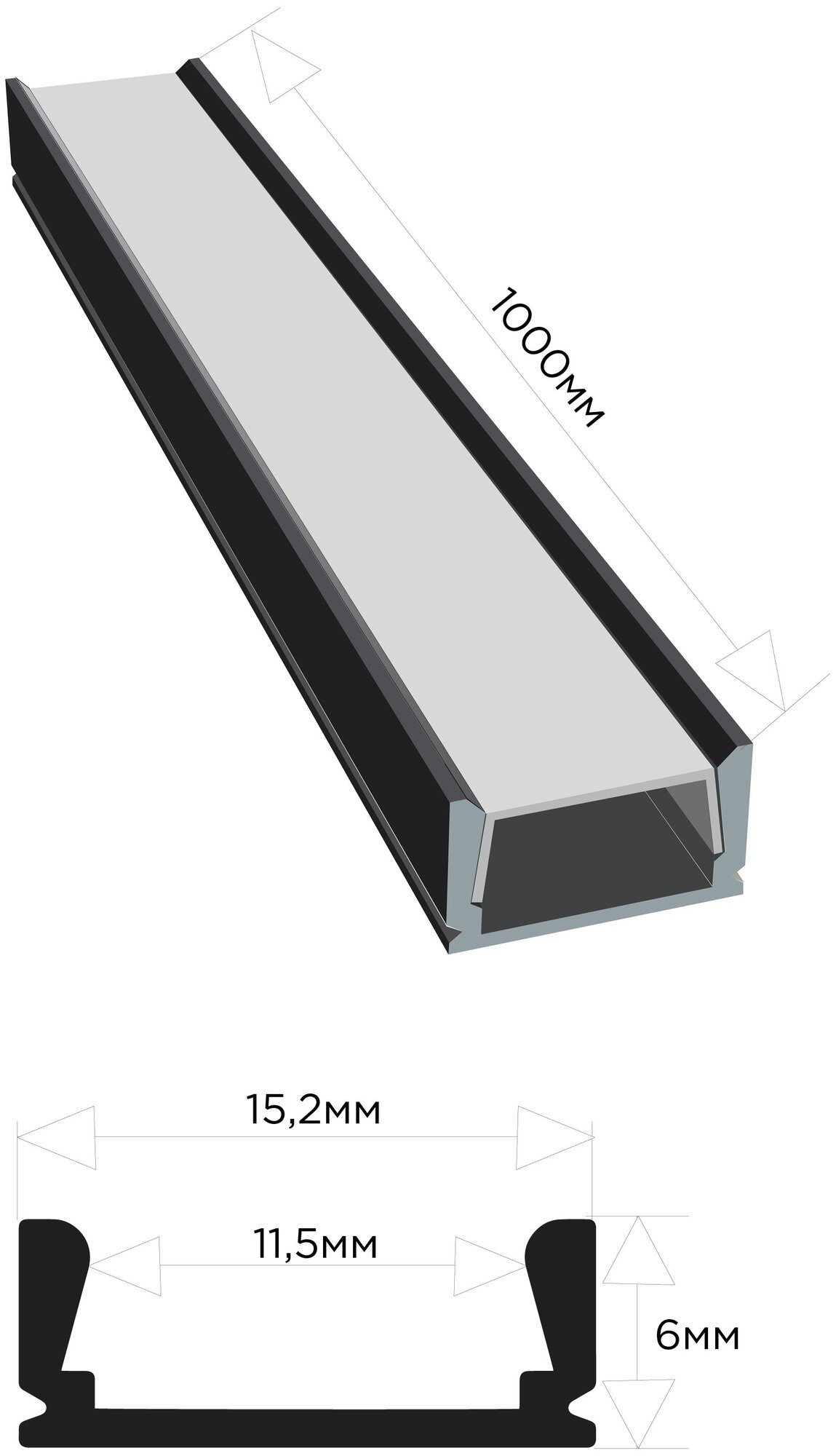 InterShiP Профиль алюминиевый для светодиодной ленты, накладной, чёрный, 1м (рассеиватель белый матовый) - фотография № 4