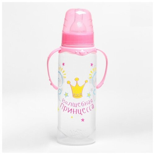 фото Бутылочка для кормления «принцесса» 250 мл., классическая с ручками, цвет розовый медтехника