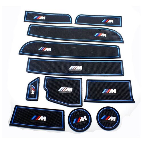 Коврики в подстаканники и в дверные ниши BMW 5 серия (2014-2016) с логотипом M (синяя окантовка)